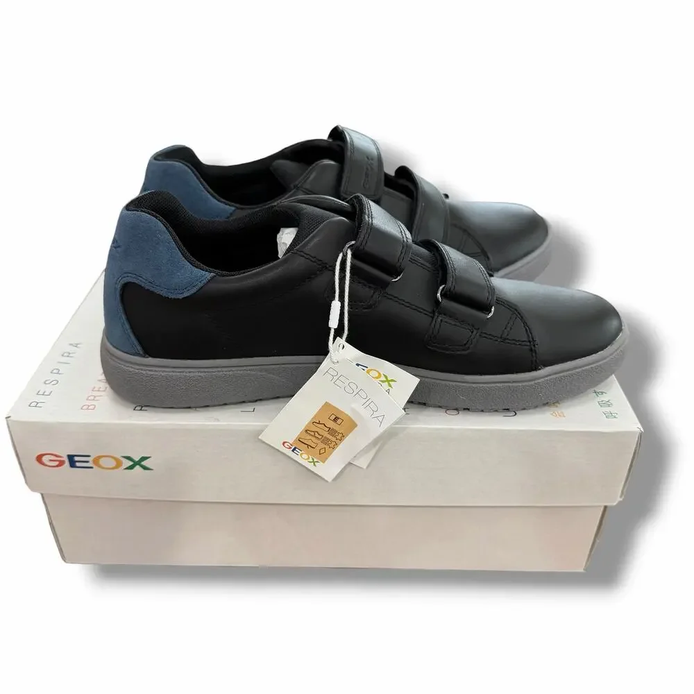 Geox Theleven Big Boys Black Leather Size US6 UK6 Sneakers NIB